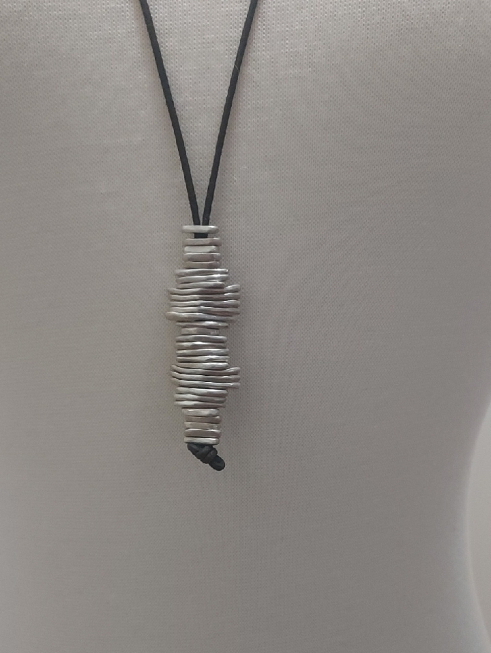 Jill Platner Handcrafted Sterling Silver Pendant Necklace on Black Cord